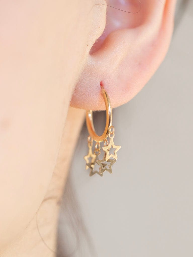 Shop OXB Earrings 14k Gold Star Charm Hoops, 14k Gold