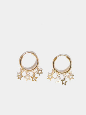 Shop OXB Earrings 14k Gold Star Charm Hoops, 14k Gold